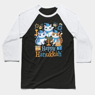 Happy Hanukkah Three Cute British Longhair Cats Menorah Baseball T-Shirt